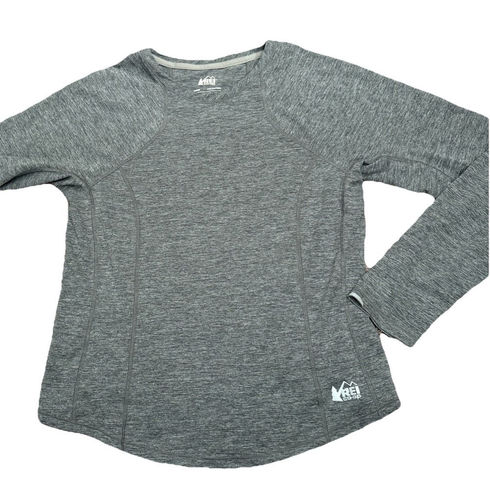 REI Shirt Womens Small Long Sleeve Crew Neck Base Layer Stretch Lightweight Gray